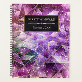 Elegante Roze en Gouden Middernacht Kristal Galaxy Planner