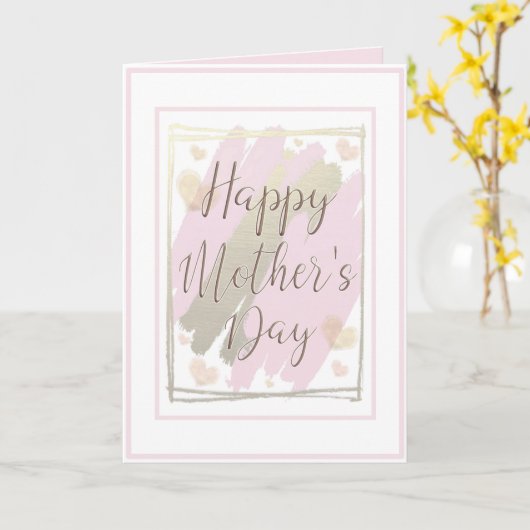 Elegante roze en gouden Moederdag Kaart (Gele Bloem)
