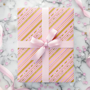 Elegante roze en gouden namaakfolie strepen cadeaupapier