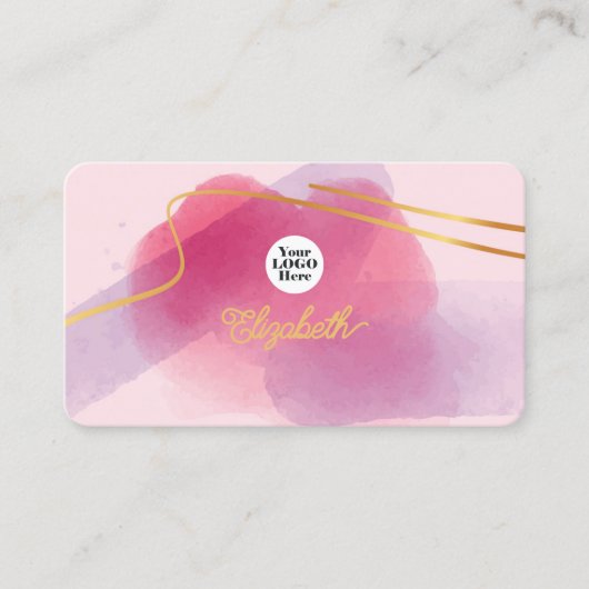 Elegante roze en gouden penseelstreken visitekaartje (Voorkant)