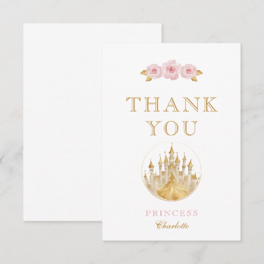 Elegante roze en gouden prinses bedankkaart (Voorkant / Achterkant)