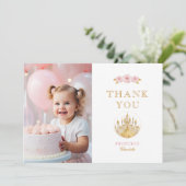 Elegante roze en gouden prinses foto Dank u Bedankkaart (Staand voorkant)
