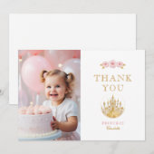 Elegante roze en gouden prinses foto Dank u Bedankkaart (Voorkant / Achterkant)