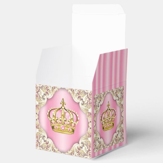 Elegante roze en gouden prinses kroon bedankdoosjes (Geopend)
