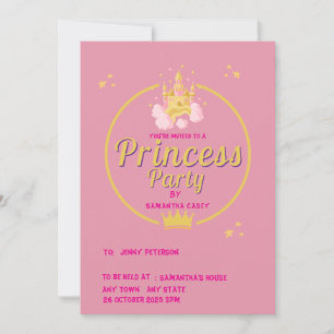 Elegante Roze en Gouden Prinsessen Feest Uitnodigi Kaart