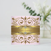 Elegante roze en gouden Quinceanera-uitnodigingen Kaart (Staand voorkant)