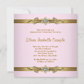 Elegante roze en gouden Quinceanera-uitnodigingen Kaart (Achterkant)