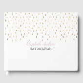 Elegante roze en gouden regendruppels Bat Mitzvah Gastenboek (Voorkant)