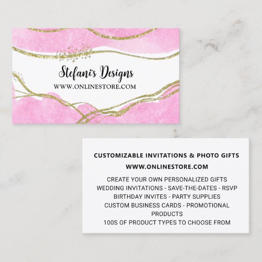Elegante Roze en Gouden Sparkle Glitter Online Sto Visitekaartje (Voorkant / Achterkant)