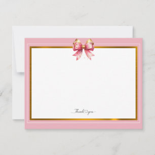 Elegante Roze en Gouden Strik Je Bent Bedankt Notitiekaartje