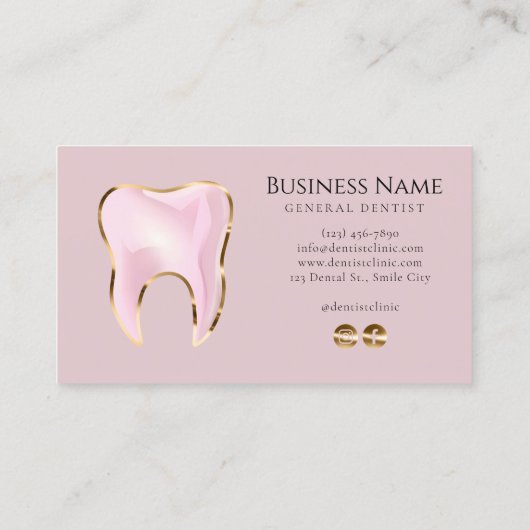 Elegante roze en gouden tandheelkundige visitekaar visitekaartje (Achterkant)