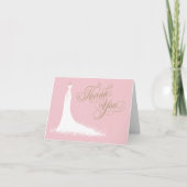 Elegante roze en gouden trouwjurk bruidsdouche bedankkaart (Voorkant)
