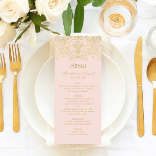 Elegante Roze en Gouden Vintage Glamour Bruiloft Menu