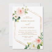 Elegante Roze en Gouden Waterverf Bloem Bruiloft Kaart (Voorkant)