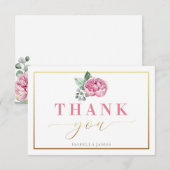 Elegante Roze en Gouden Waterverf Bloemen Baby Sho Bedankkaart (Voorkant / Achterkant)