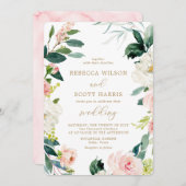 Elegante Roze en Gouden Waterverf Bloemen Bruiloft Kaart (Voorkant / Achterkant)