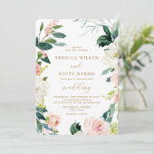 Elegante Roze en Gouden Waterverf Bloemen Bruiloft Kaart (Staand voorkant)