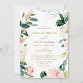 Elegante Roze en Gouden Waterverf Bloemen Bruiloft Kaart (Voorkant)