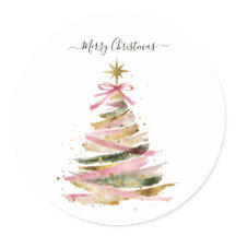 Elegante roze en gouden waterverf kerstboom