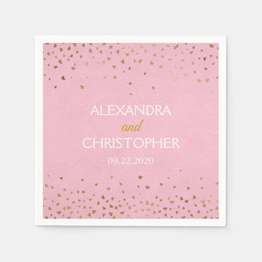 Elegante roze en goudfolie Confetti bruiloft Servet (Voorkant)
