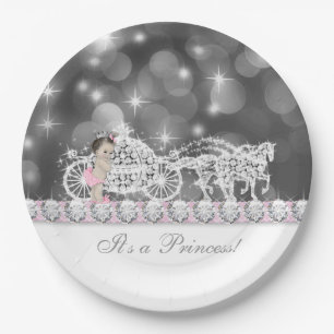 Elegante Roze en Grijs Prinses Babyfeestje Papieren Bordje