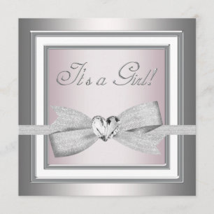 Elegante Roze en Grijze Baby Meisje Shower Kaart
