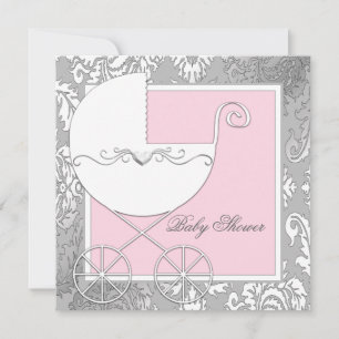Elegante Roze en Grijze Baby Shower Kaart