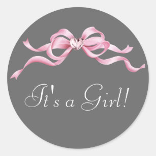 Elegante Roze en Grijze Baby Shower Stickers