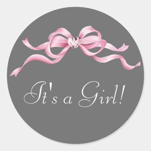 Elegante Roze en Grijze Baby showers Stickers (Voorkant)
