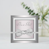 Elegante roze en grijze babymeisjesdouche kaart (Staand voorkant)