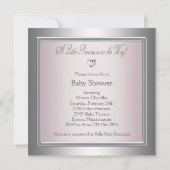 Elegante roze en grijze babymeisjesdouche kaart (Achterkant)