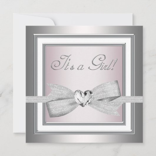 Elegante roze en grijze babymeisjesdouche kaart (Voorkant)