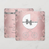 Elegante roze en grijze babymeisjesdouche kaart (Voorkant / Achterkant)