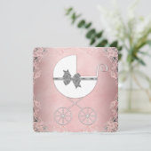 Elegante roze en grijze babymeisjesdouche kaart (Staand voorkant)