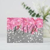 Elegante Roze en Grijze Bloemen Kant Trouwen RSVP (Staand voorkant)