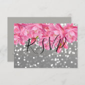 Elegante Roze en Grijze Bloemen Kant Trouwen RSVP (Voorkant / Achterkant)