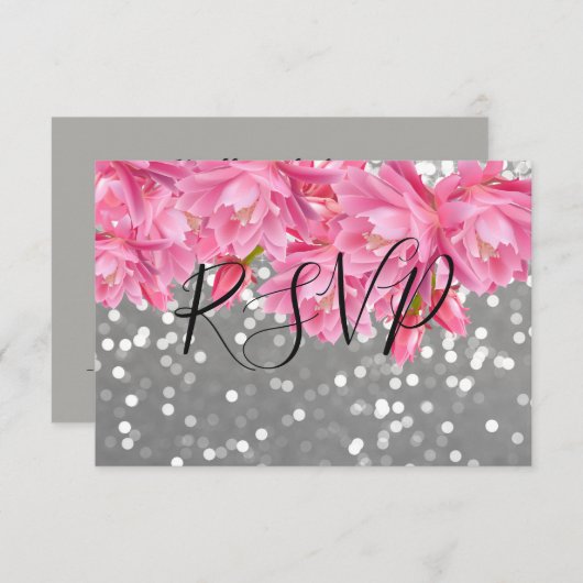 Elegante Roze en Grijze Bloemen Kant Trouwen RSVP (Voorkant / Achterkant)