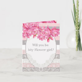 Elegante roze en grijze bloemenkant bruiloft bedankkaart