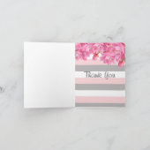 Elegante roze en grijze bloemenkant bruiloft bedankkaart (Binnen)