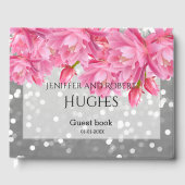 Elegante roze en grijze bloemenkant bruiloft gastenboek (Voorkant)