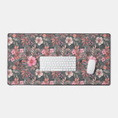Elegante roze en grijze bloemige patroonmat bureaumat (Keyboard & Muis)