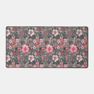Elegante roze en grijze bloemige patroonmat bureaumat