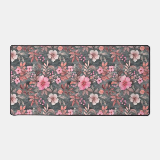 Elegante roze en grijze bloemige patroonmat bureaumat (Voorkant)