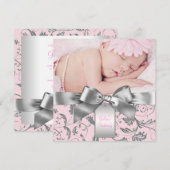 Elegante roze en grijze doop kaart (Voorkant / Achterkant)