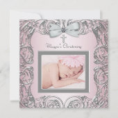 Elegante roze en grijze doop uitnodigingen (Voorkant)