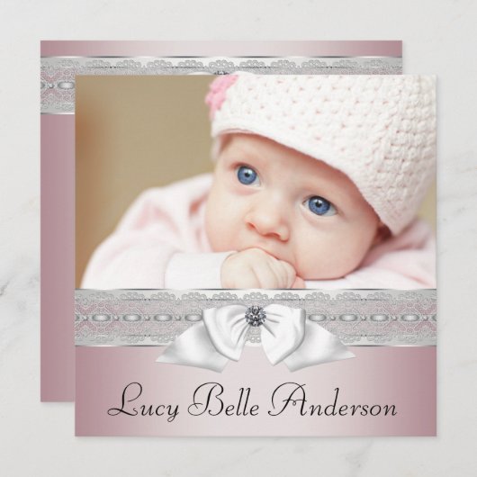 Elegante roze en grijze geboorteaankondigingen aankondiging (Voorkant / Achterkant)