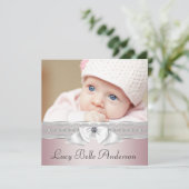 Elegante roze en grijze geboorteaankondigingen aankondiging (Staand voorkant)