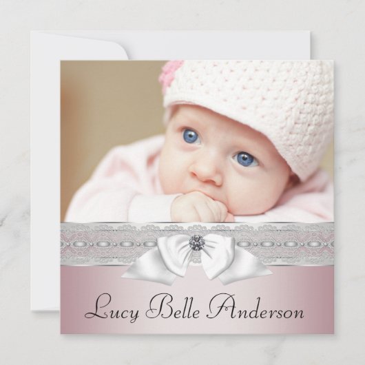 Elegante roze en grijze geboorteaankondigingen aankondiging (Voorkant)