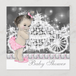 Elegante Roze en Grijze Prinses Baby Shower Kaart