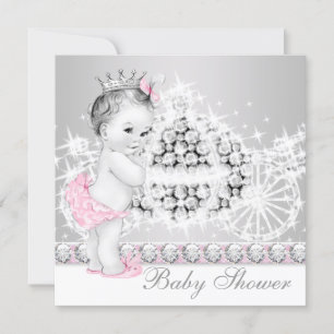 Elegante Roze en Grijze Prinses Baby Shower Kaart